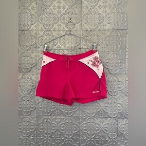 Limited too 2000s 00s Y2K hot pink white hibiscus swim trunks shorts beach pool
